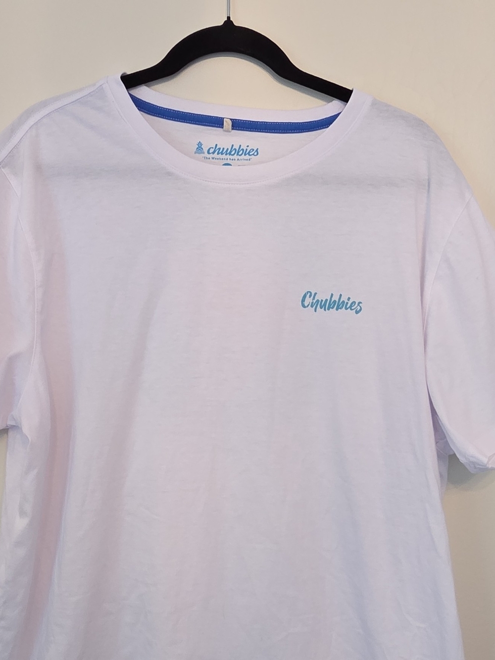 chubbies White Short-Sleeve Tee with Light Blue Logo
